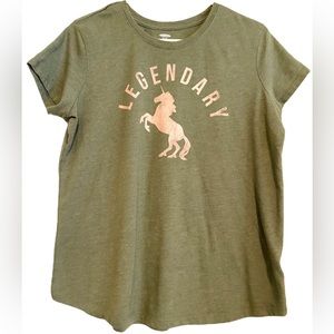 Old Navy Tshirt Legendary Unicorn Girl’s 16 PLUS Olive Green